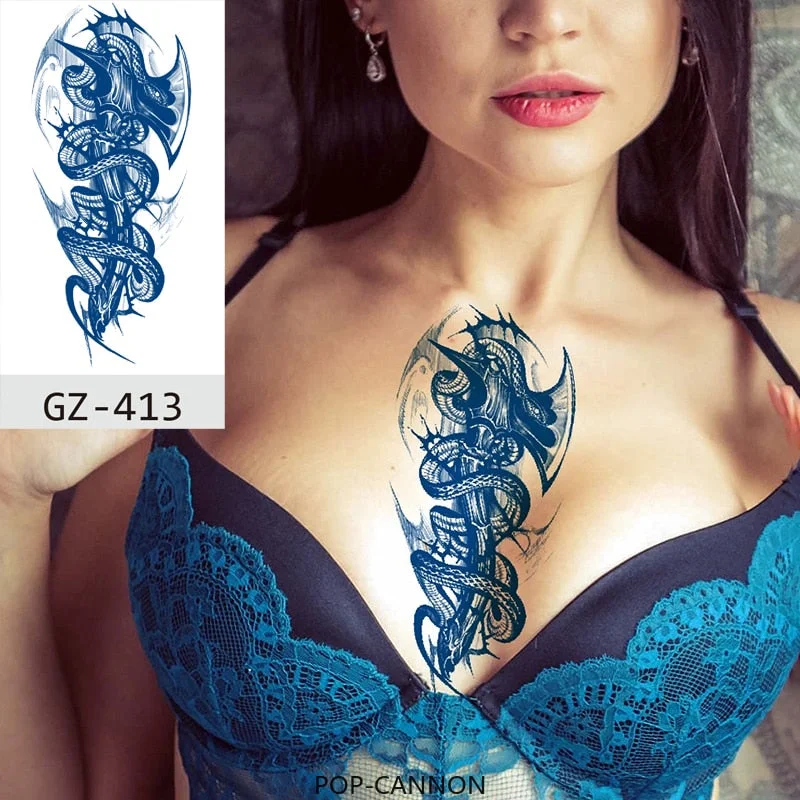 Temporary Waterproof Tattoo Stickers Seductive Snake Flower Ink Lasting Sexy Girls Arm Chest Waist Buttocks Realistic Fake Tatoo