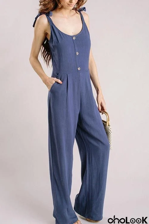 Bow Tie Button Slip Jumpsuit