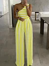 Thick Striped Empire One-Shoulder Jumpsuits