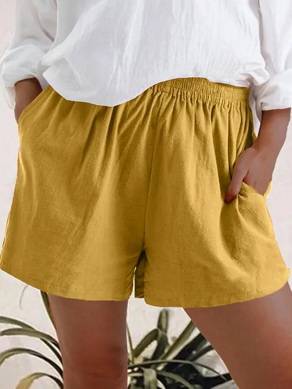 High Waist Casual Linen Pocket Ladies Shorts