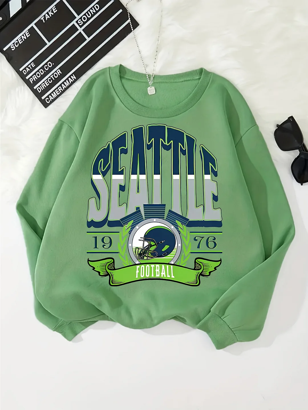 Seattle Seahawk Inspired Women's Pullover - Casual Long Sleeve Crew Neck Sweatshirt, Polyester Blend, Machine Washable - Perfect For Spring & Fall | IFYHOME