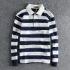 Retro Striped Washed Terry Casual Lapel Long-Sleeved Polo Shirt