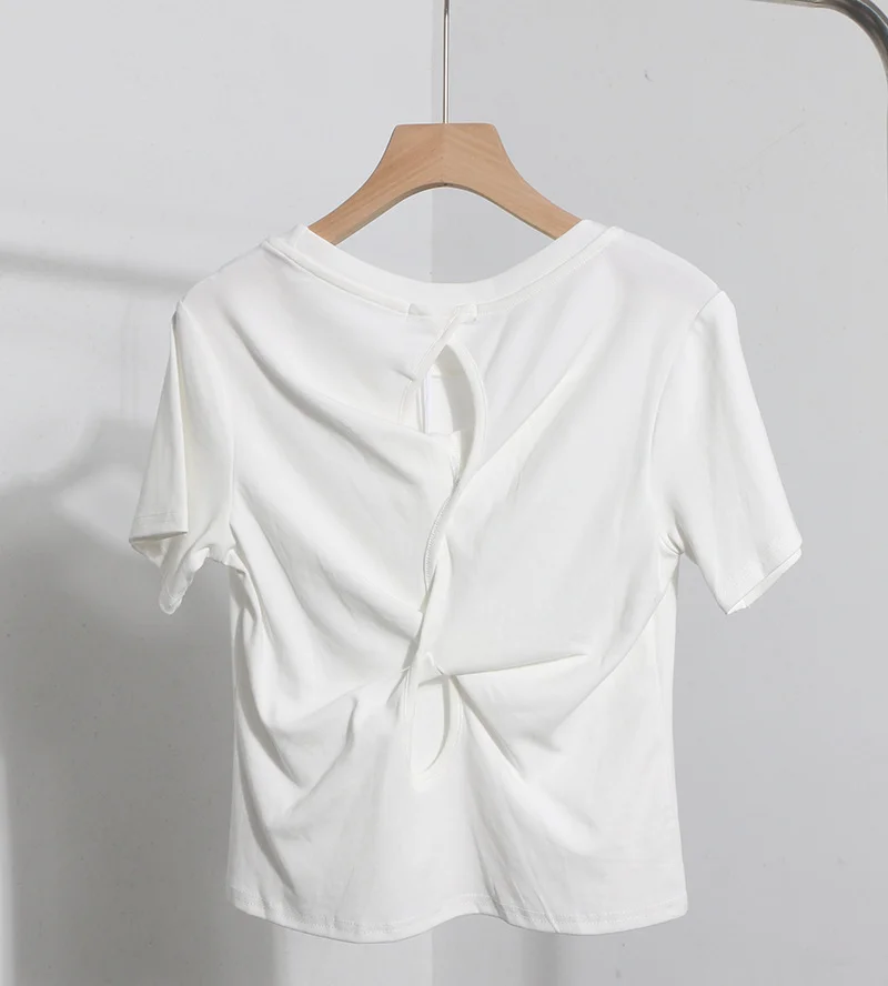 Uveng Design-Sense Short-Sleeved Back Hollow T-Shirt For Women's Summer New Body-Repair Short Small Shirt 87695