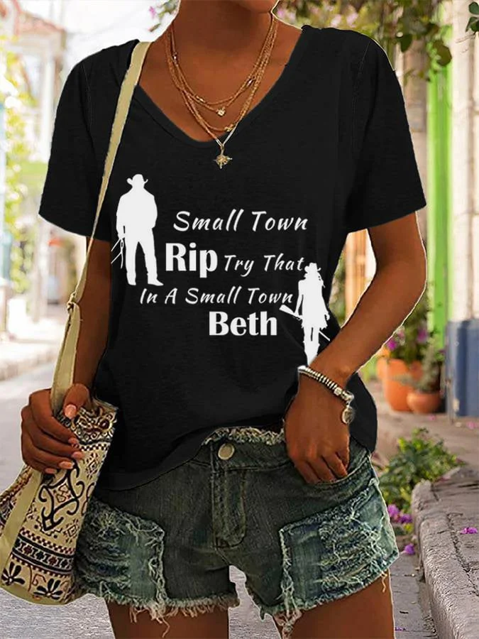 Women's Rip Beth American Flag Try That In A Small Town Print Casual T-Shirt