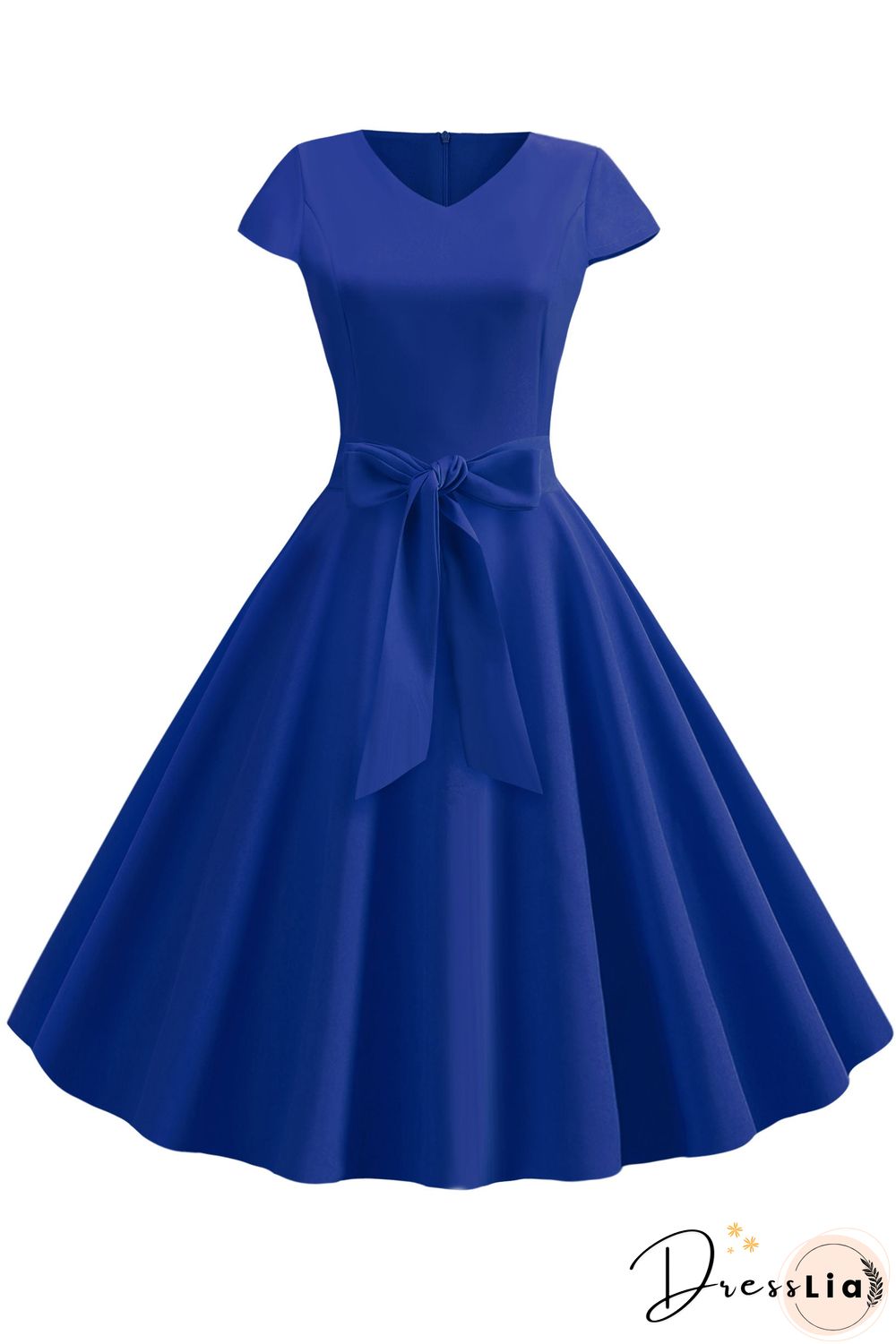 Vintage Hepburn V-neck Bowknot Swing Dress