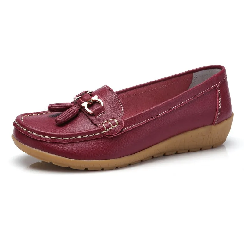 New Women Shoes Loafers  Female Moccasins Shoes Summer Genuine Leather Women Flats Slip On Women Loafers Flats Tassel Plus Size