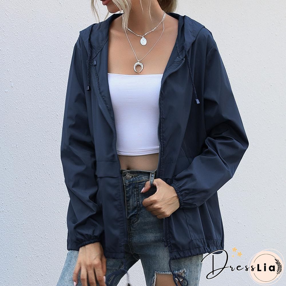Jackets For Women Hooded Windproof Female Basic Zipper Coat Womens Clothing Solid Color Long Sleeve Casual Cardigan Hoodie