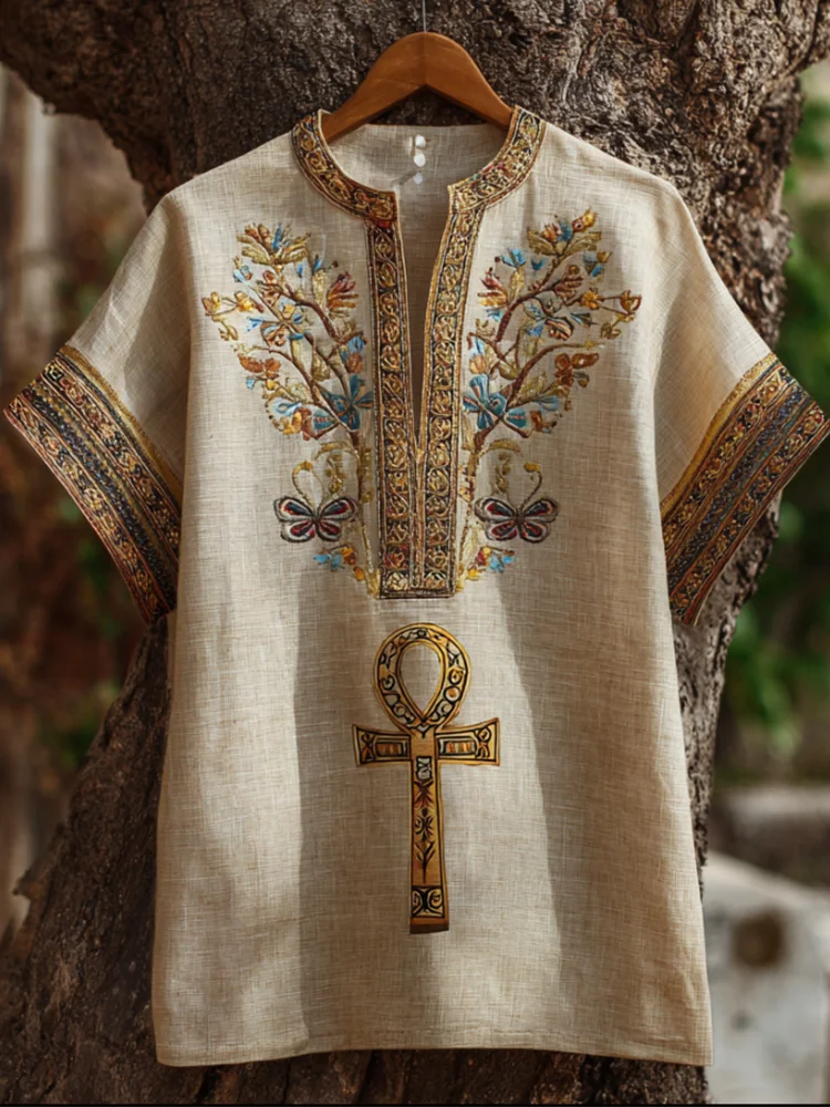 Embroidered Flower, Small V-neck, Short-sleeved Shirt
