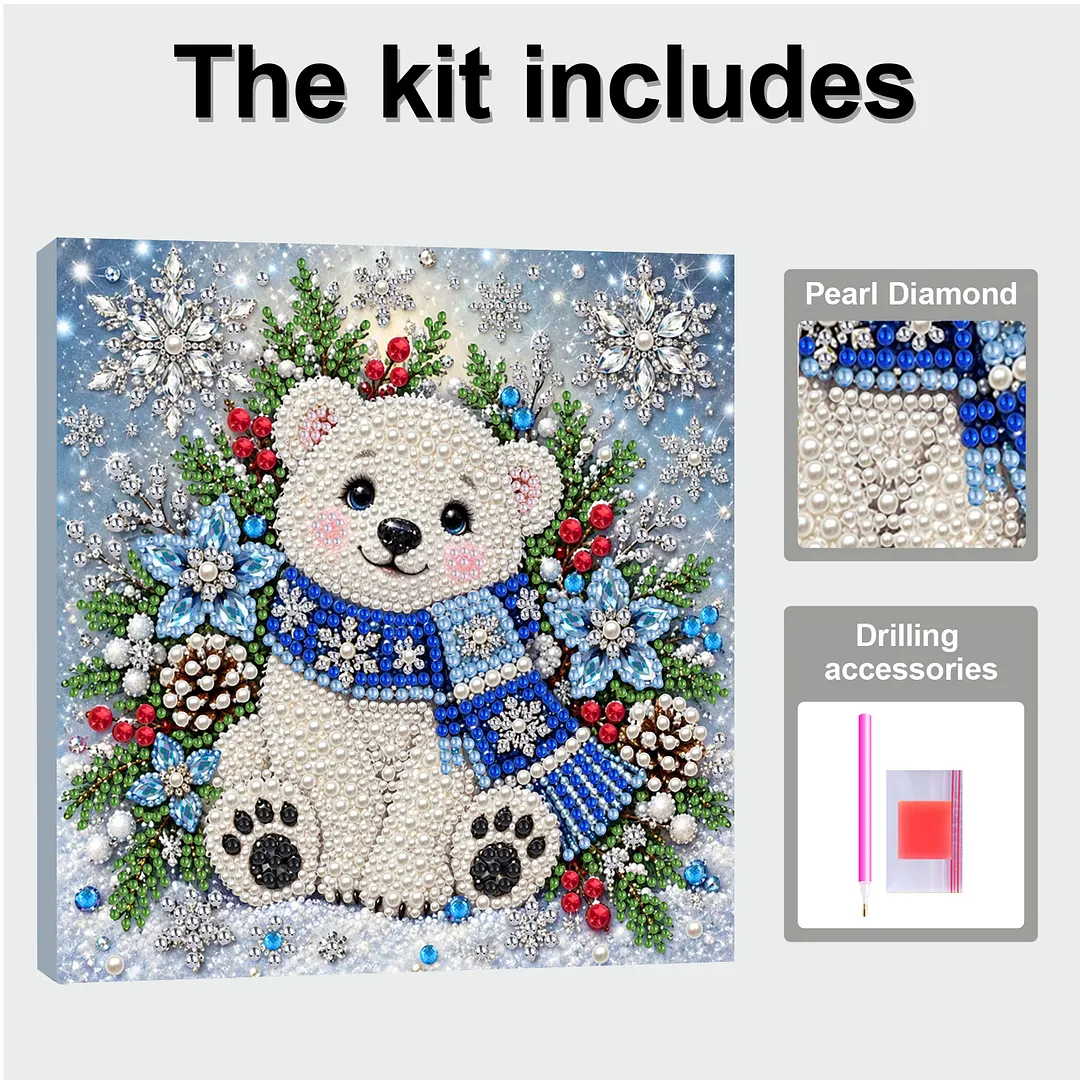 Framed Pearl Painting Kit Holiday Bear Wall Art 11.81x11.81in