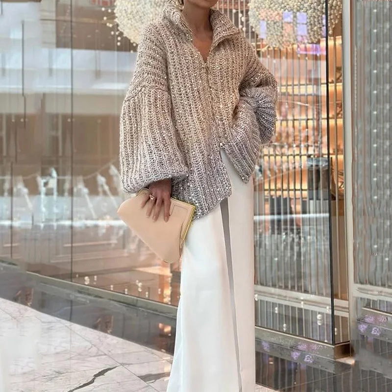 🔥Knitted Sweater Jacket With Monochromatic Sequins