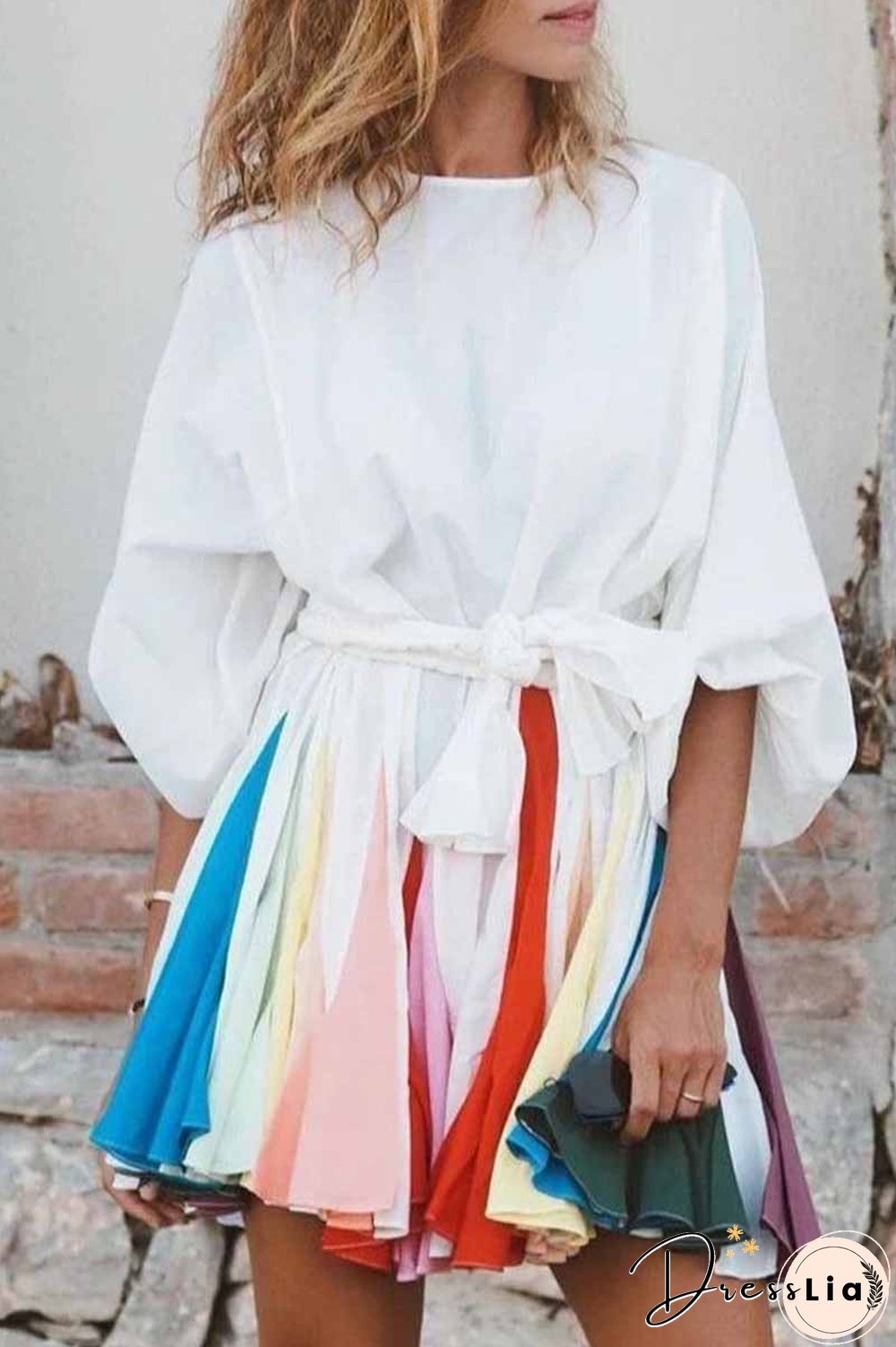 Colorful 3/4 Sleeve Mini Dress
