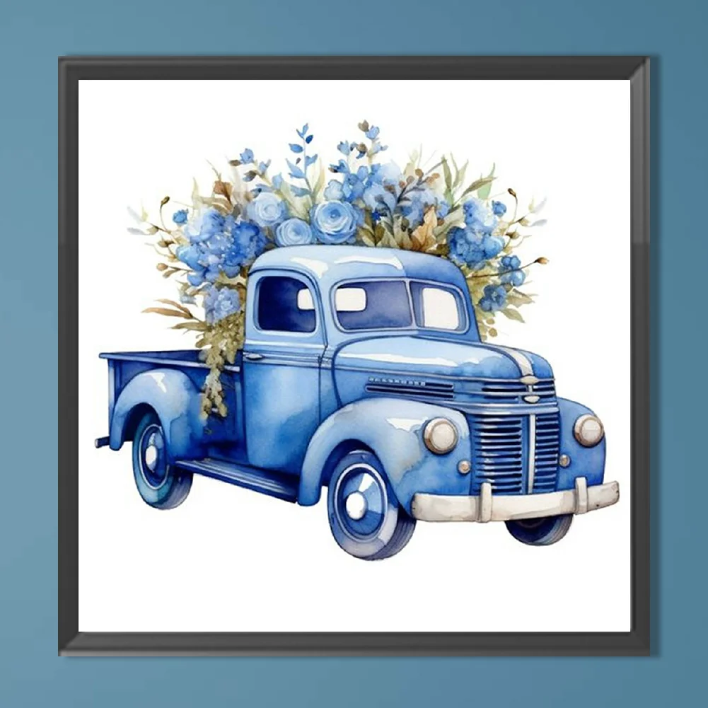 Full Round Diamond Painting 40*40cm - Blue Flower Truck