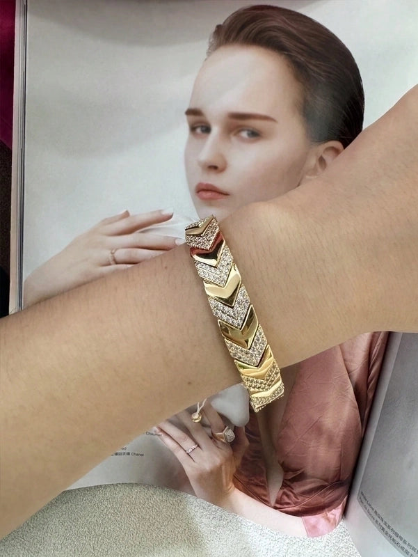 Brass 18K Gold Plated Drawstring Sector Square Heart Shape Zircon Drawstring Bracelets