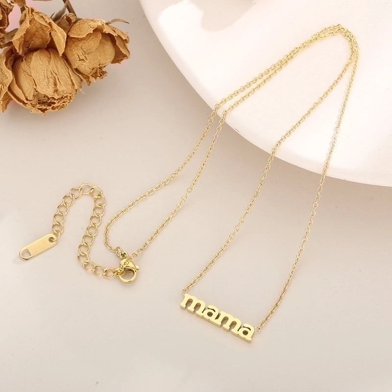 Stainless Steel 18K Gold Plated MAMA Minimalist Plating Solid Color Necklace