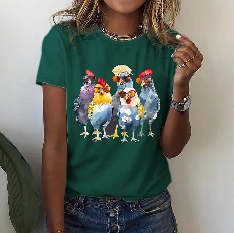  🌟Hot sell-Better Village Life Funny Chickens Round Neck T-shirt