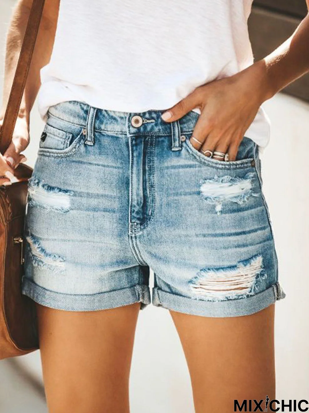 Light Blue Brushed Casual Denim Denim shorts