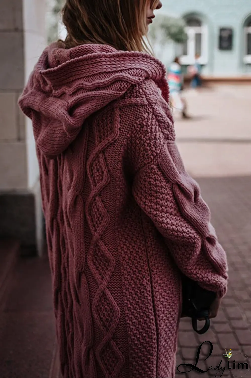 Solid Knit Hooded Sweater Cardigan