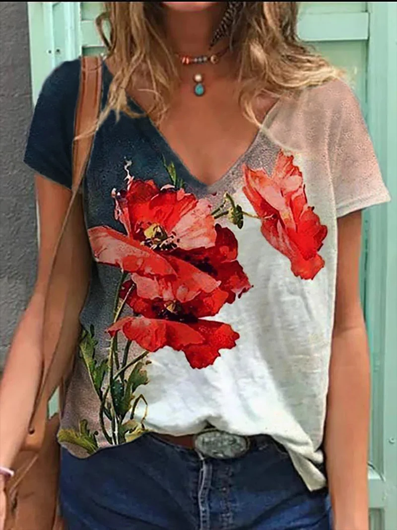 Flower Print Casual T-shirt
