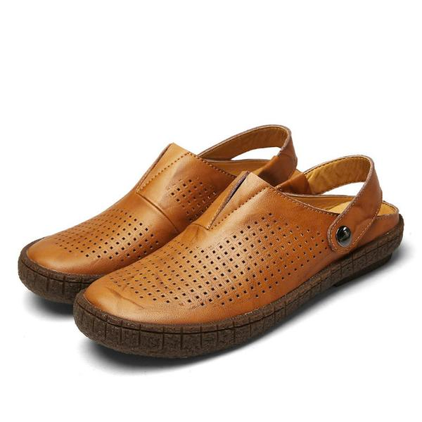 Men PU Split Leather Sandals Beach Breathable Sandal Shoes - VSMEE