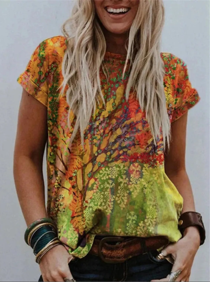 Floral Print Women's Crew Neck Short-sleeved T-shirt