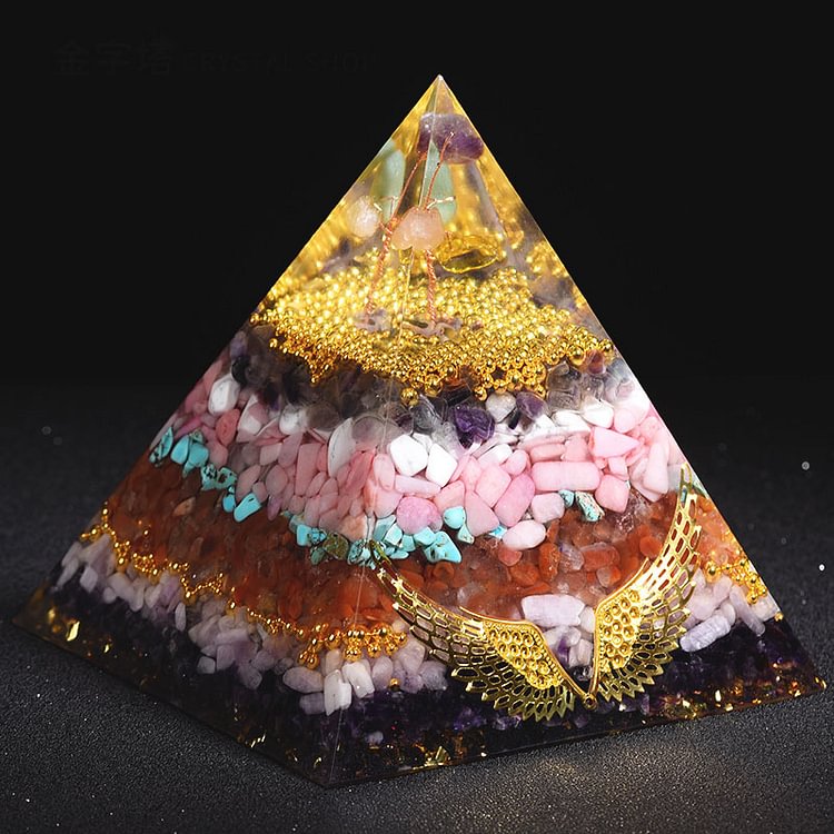 Natural Crystal Stone Tree Of Life Orgone Pyramid