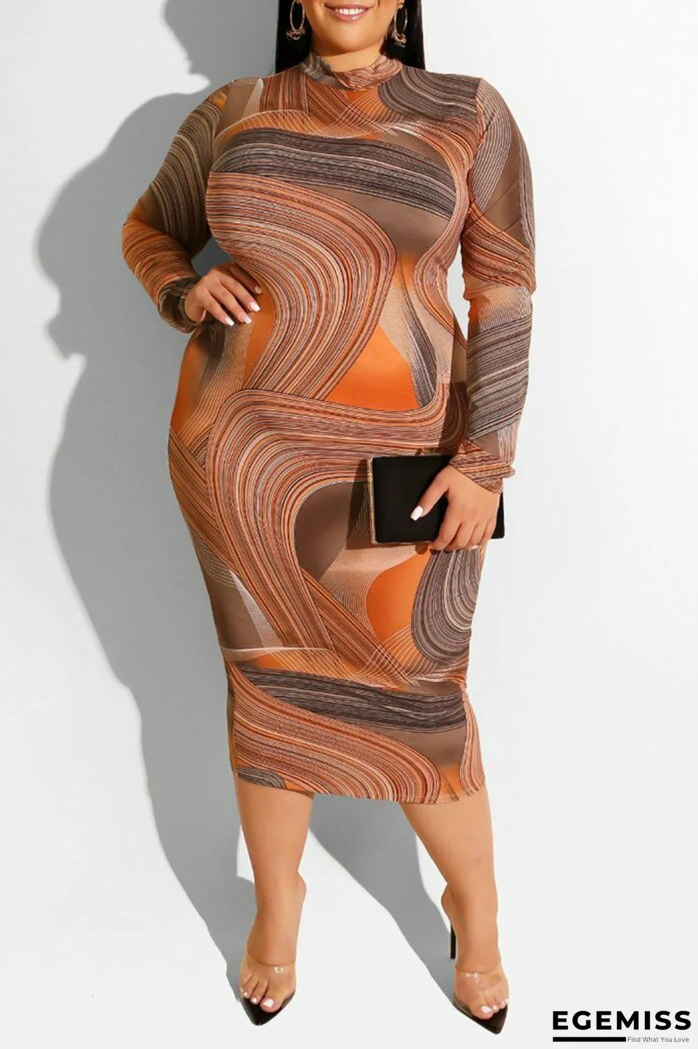 StreamerOrange Fashion Temperament Print Dress | EGEMISS