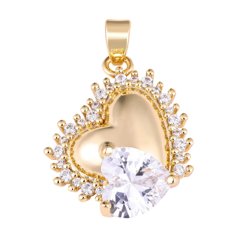 1 Piece Copper Zircon Four Leaf Clover Round Heart Shape Pendant Jewelry Accessories