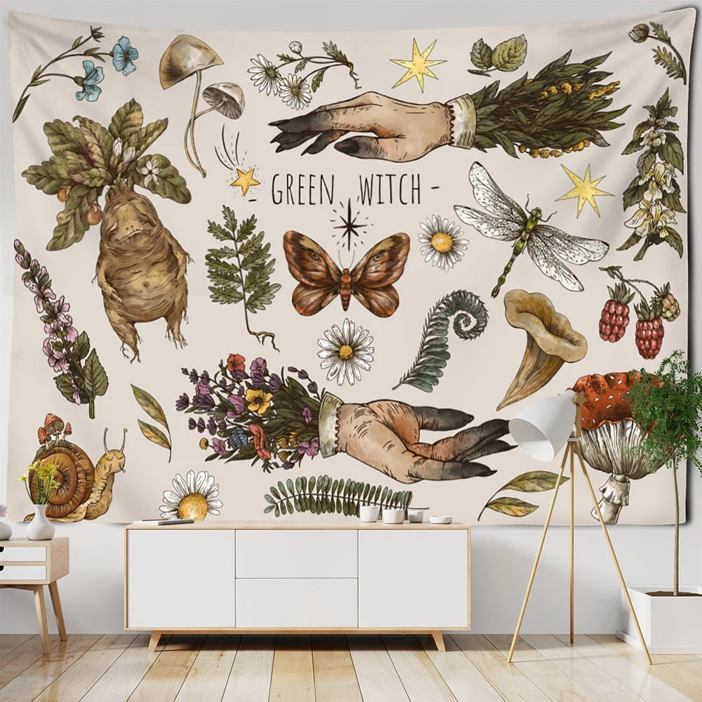 Vintage Sun Tapestry Wall Hanging Botanical Celestial Floral Hippie Flower Wall Starry Dormitory Decor