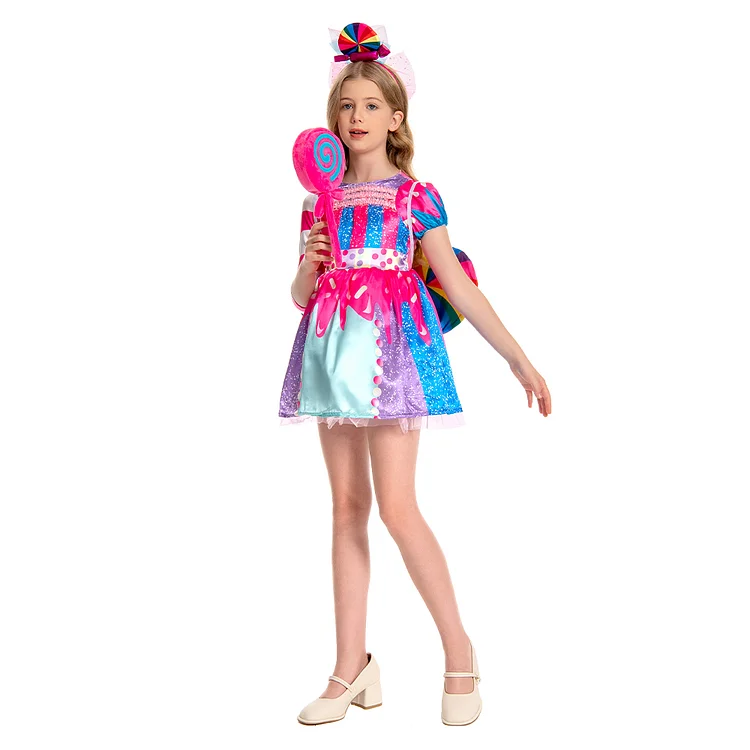 Kids Girls Candy Outfits Children Colourful Princess Drss Skirt Cosplay Costume Halloween Carnival Suit
