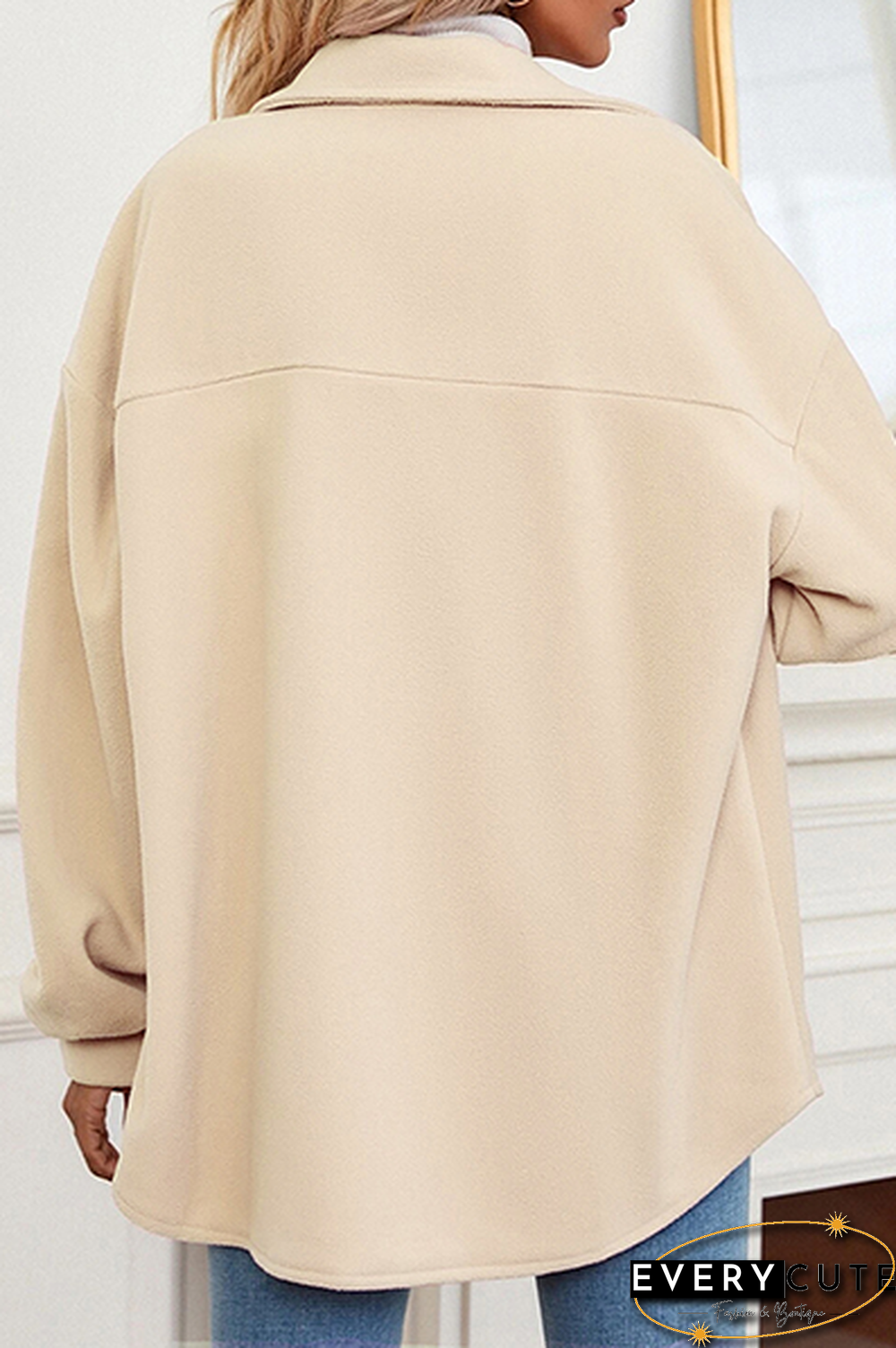 Elegant Solid Pocket Buckle Turndown Collar Outerwear