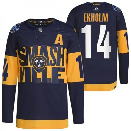 Men's Nashville Predators #14 Mattias Ekholm 2022 Navy Stadium Series  Player Stitched Jersey