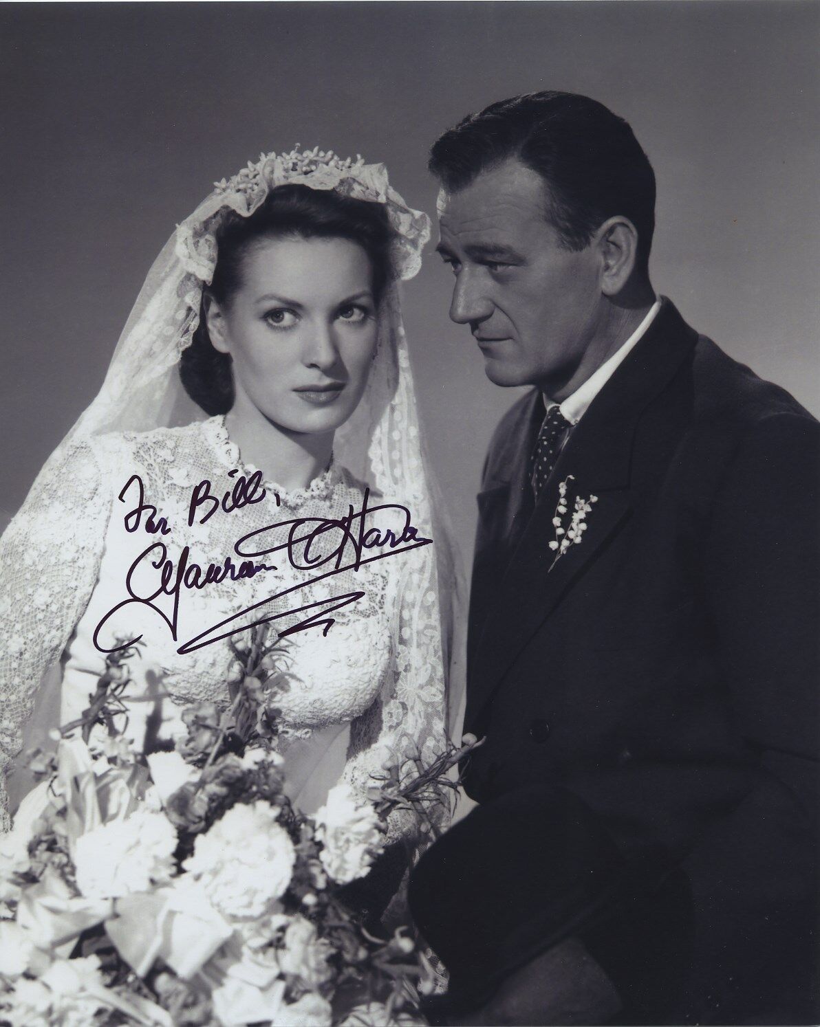 MAUREEN O'HARA SIGNED AUTOGRAPHED BW 8X10 Photo Poster painting FOR BILL 2 WITH JOHN WAYNE