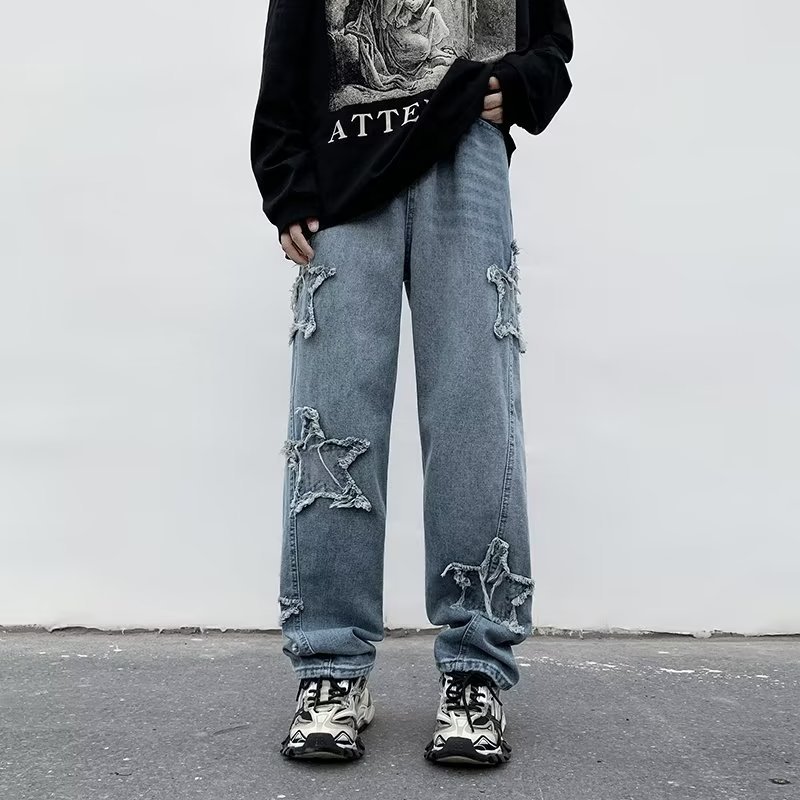 Unisex Street Star Patch Embroidered Jeans - SOPULA