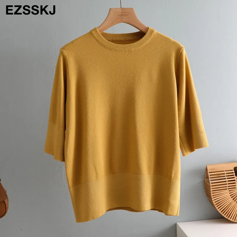 chic Autumn winter loose thick Sweater Pullovers Women half Sleeve casual 2020  o-neck warm basic Sweater knit Jumpers top