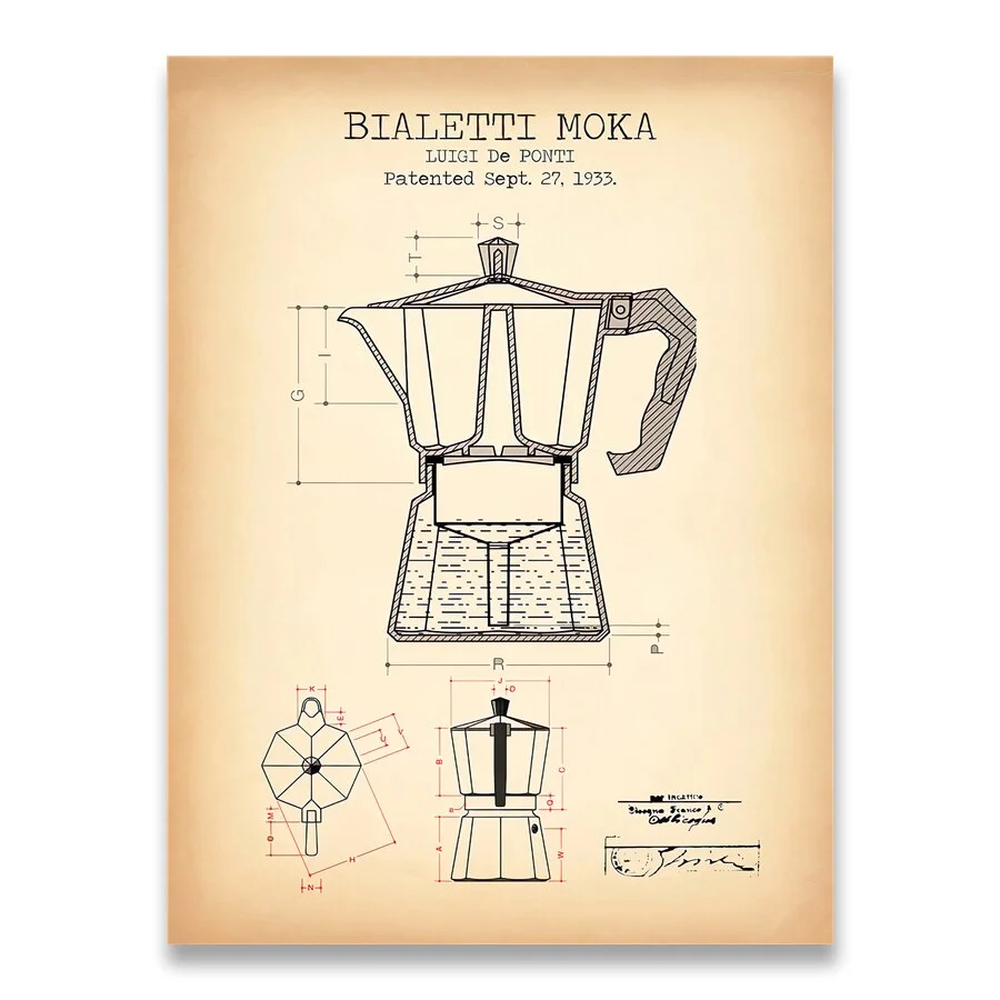Coffee Pot Patent Posters and Prints Bialetti Moka Poster Coffee Blueprint Art Picture Canvas Painting Kitchen Wall Art Decor