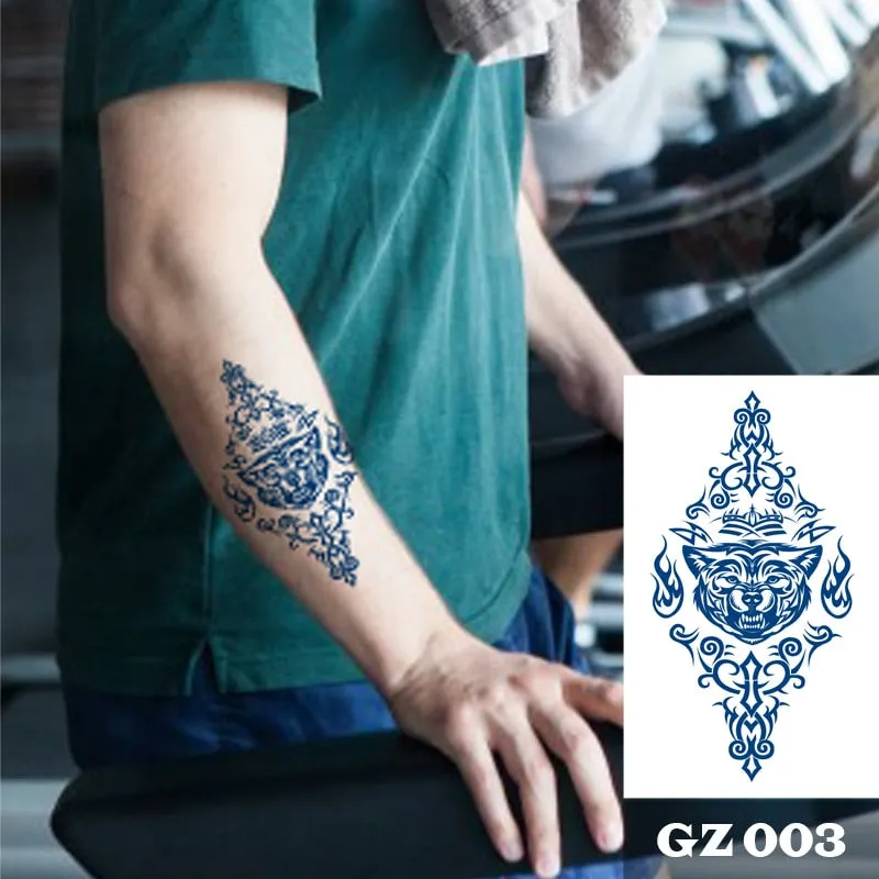 1Pcs Men's Fire Ink Tattoos Body Art Totem Waterproof Temporary Tattoo Sticker For Men Women