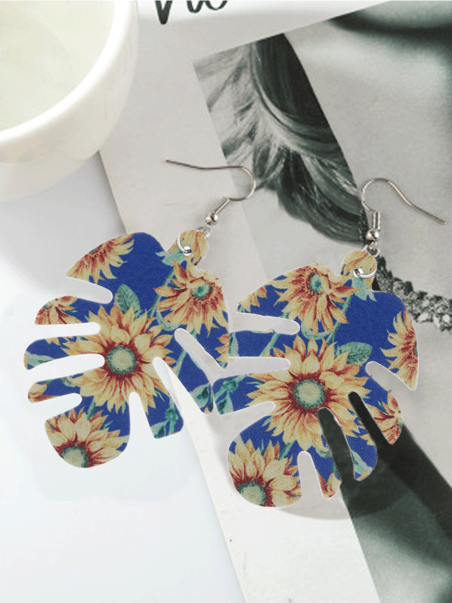 Sunflower Fish Bone Hollow Leather Earrings