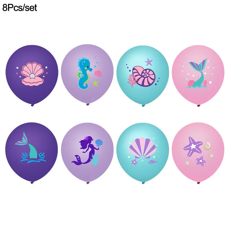 Xpoko Mermaid Party Balloons Disposable Tableware Set Kids Girl Little Mermaid Birthday Decoration Favor Helium Air Globos Baby Shower