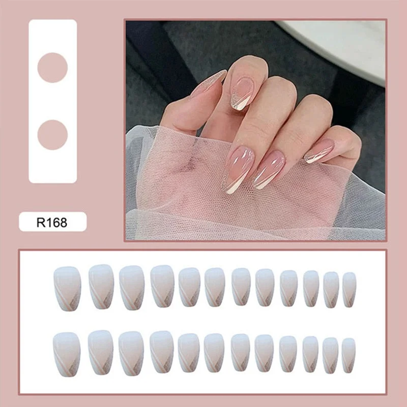 24pcs Multi-type Wear Short Paragraph Long Paragraph Fashion Manicure False Nails Full Cover Wearable Coffin Fake Nail Ballerina-Nail Inspo