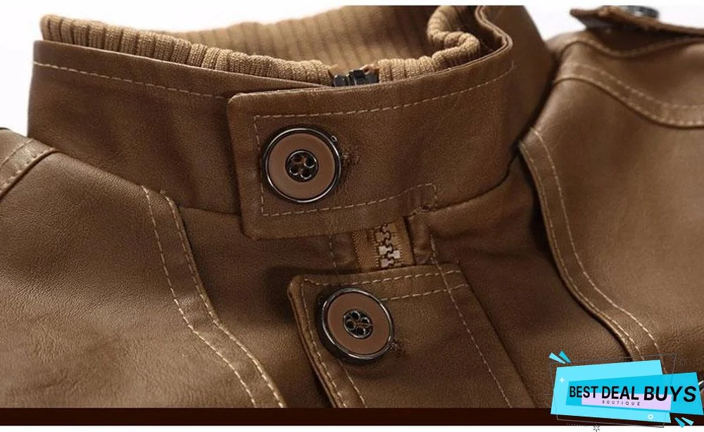 Winter Leather Jacket Mens Casual Warm Mens Long Leather Trench Coat Washed Pu Leather Motorcycle Jacket Plus Size