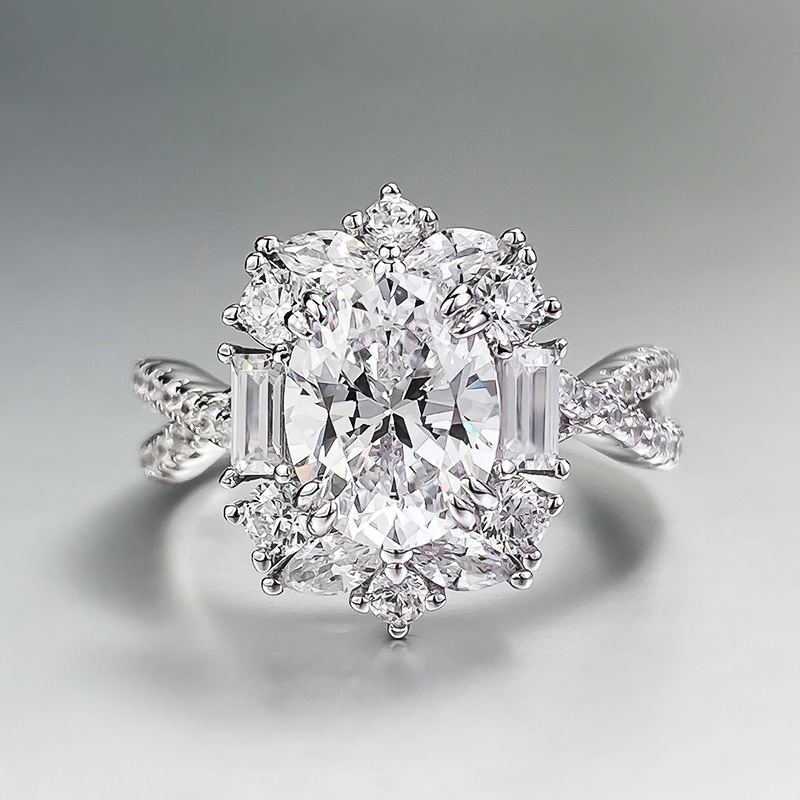 MIKAMU Jewelry S925 Silver 7*9 Oval Diamond Ring - Simple and Versatile Wedding and Birthday Gift for Women
