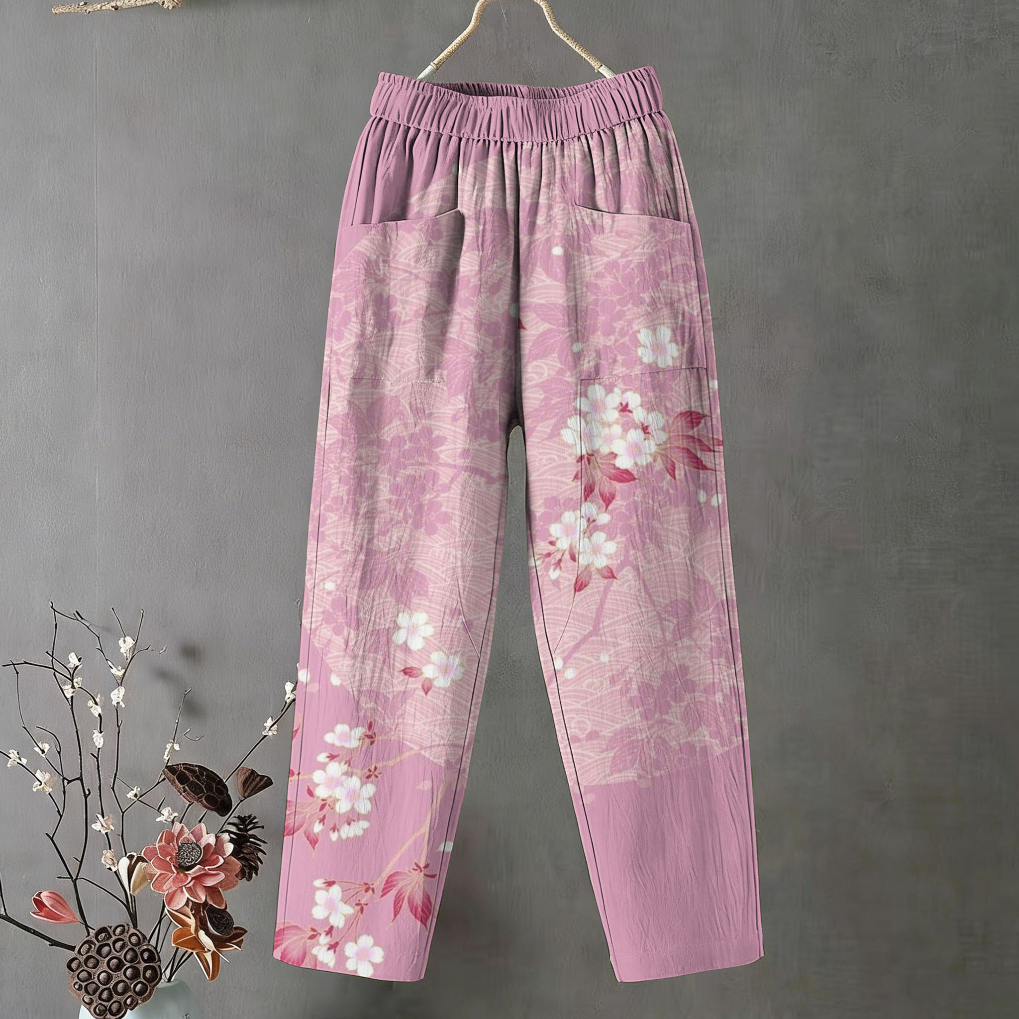 Casual Japanese Floral Art Print Pants wearshes