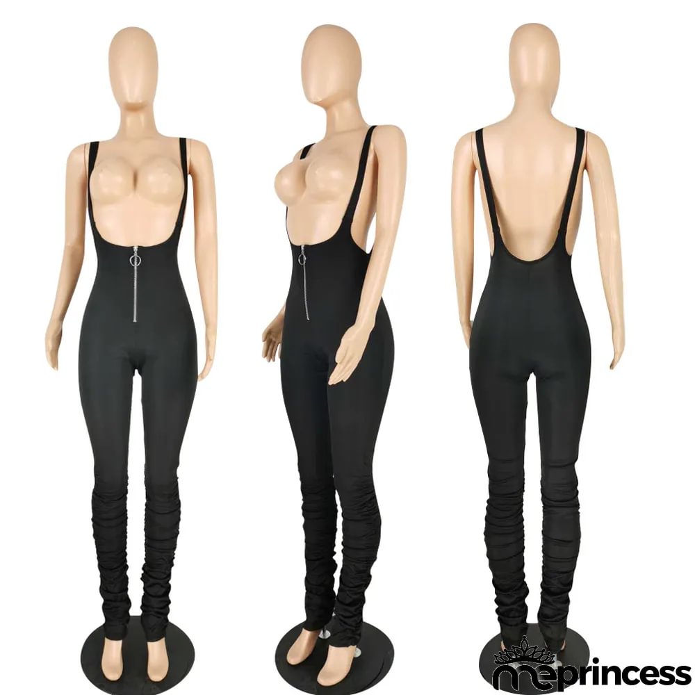 Plus Size Casual Solid Color Sling Jumpsuit