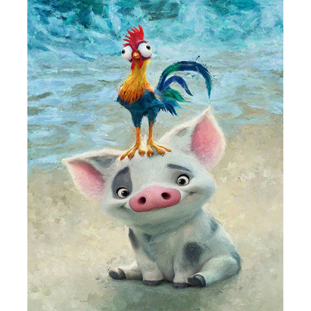 

30*40CM - Round Drill Diamond Painting - Pig Chicken, 501 Original