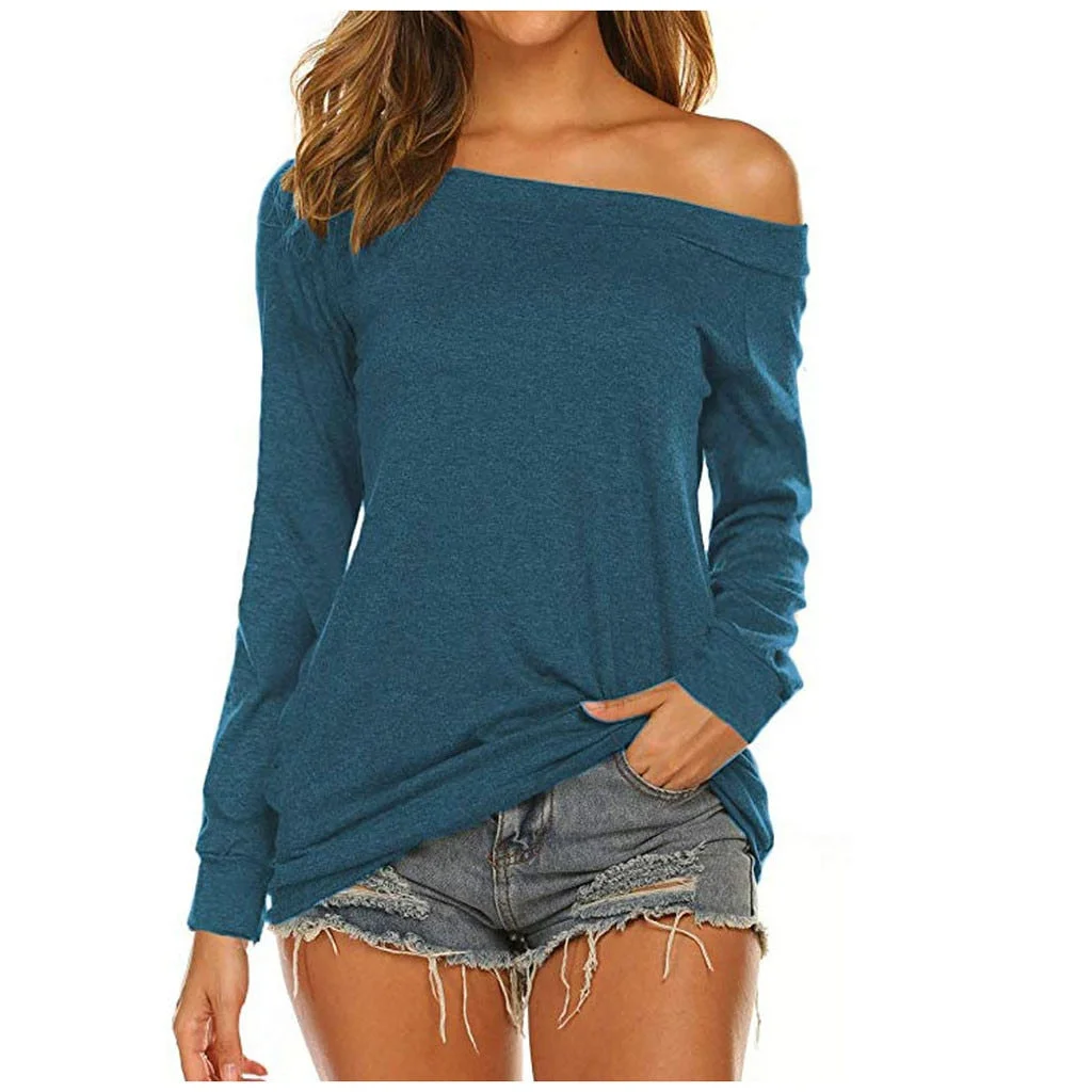 Women Off Shoulder Harajuku Tshirt Long Sleeve Shirt Tunic Tops Solid Color T-shirt Women Spring Streetwear Ladies Top Tshirt