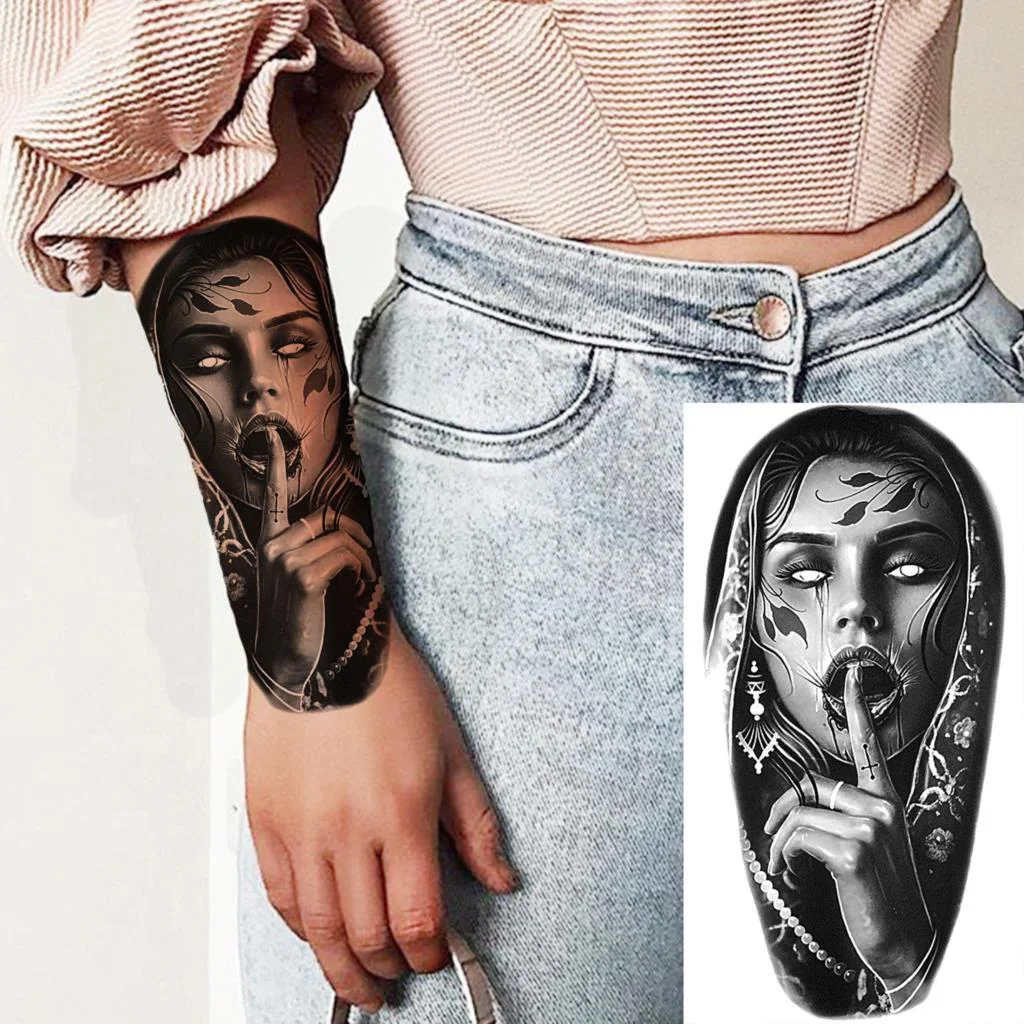 Sdrawing Skull Halloween Skeleton Temporary Tattoo For Men Adults Realistic Lion Tiger Wolf Scary Fake Tattoo Sticker Forearm Tatoo