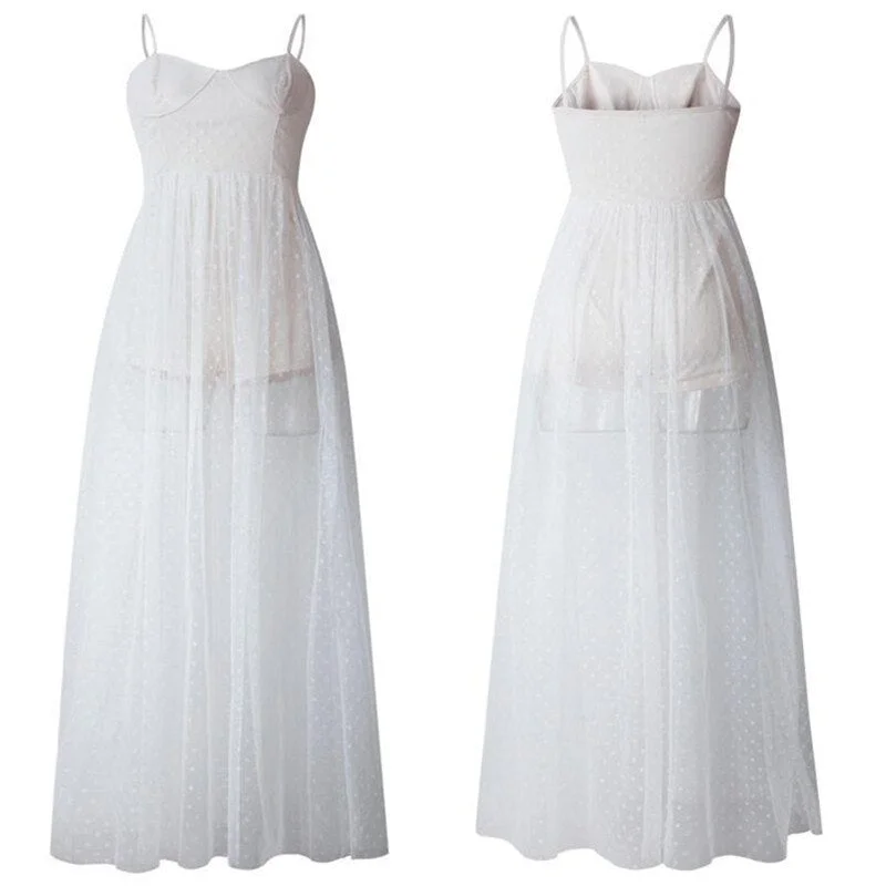 Mesh Transparent Dress New Sexy Fashion Women Black Gauze See Through Sleeveless Sheer Causal Summer Long Maxi Dress Outwear W3