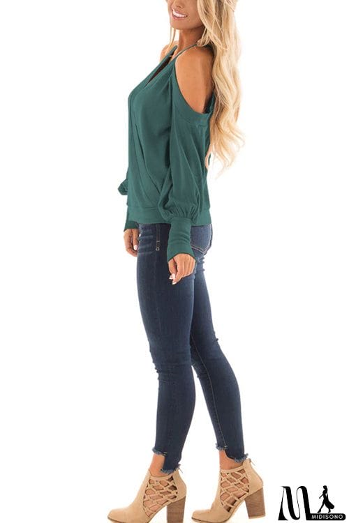 MidiSono - Casual Off-Shoulder Lantern Sleeve Top