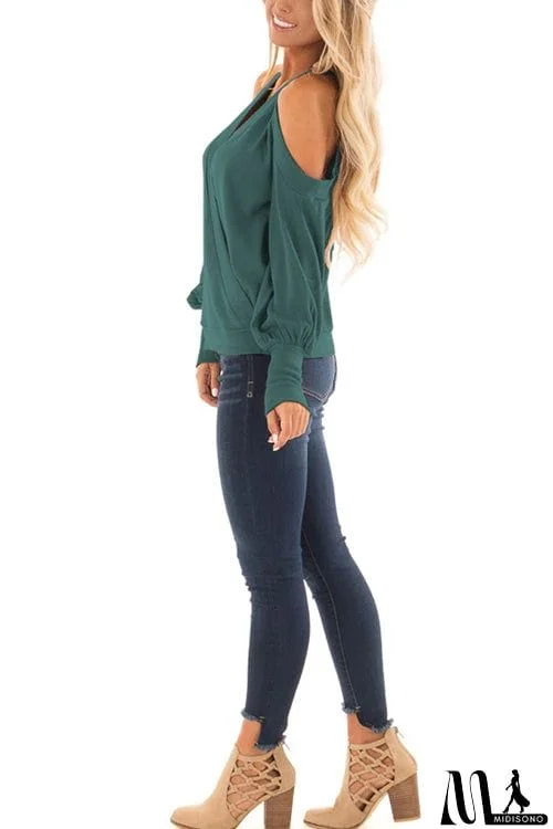 MidiSono - Casual Off-Shoulder Lantern Sleeve Top