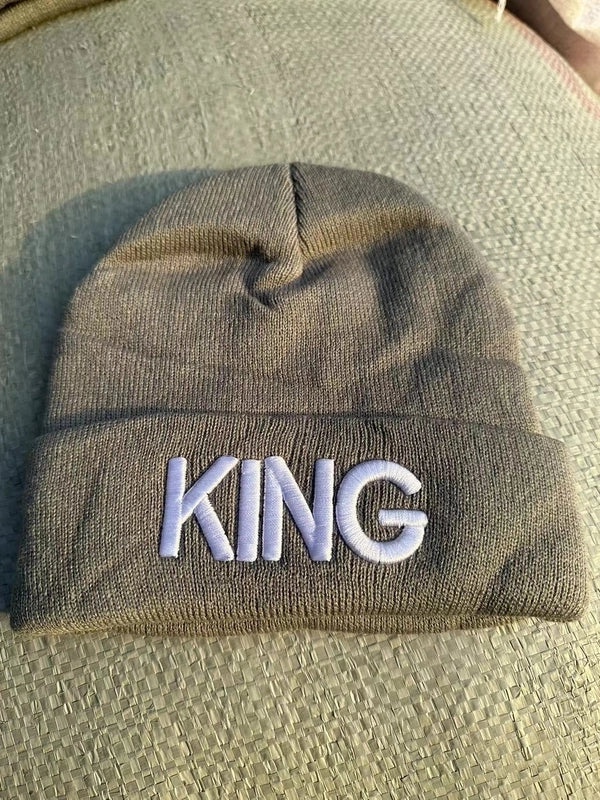 Domestic Explosions KING Embroidered Knitted Hat QUEEN Couple Winter Women’s Wool Hat